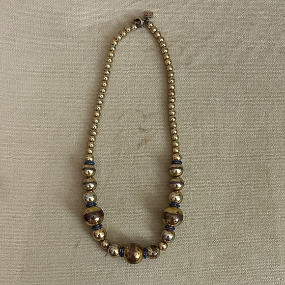 Banana Republic Gold and Blue Beaded Necklace - Picture 2 of 5